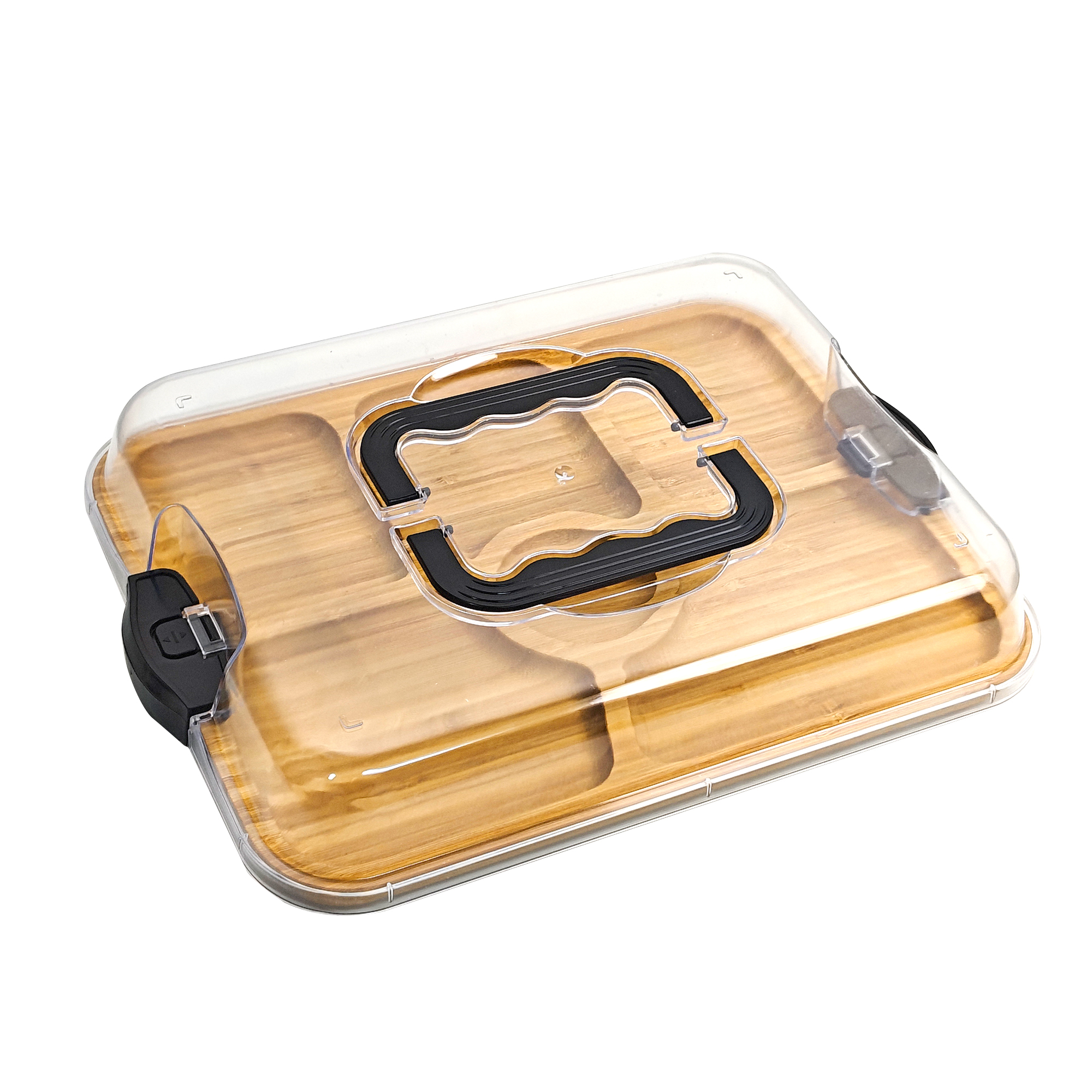 Tragbares Bambus -Snack -Tablettkäse -Käsebrett mit Deckel Bambus Rundkanalkarton mit Fächern und klarer Verriegelungsdeckel