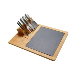 Großhandel Bambuskäse- und Messerset Black Slate Serving Tablett zum Hacken von Nahrung Holz Schneidebrett