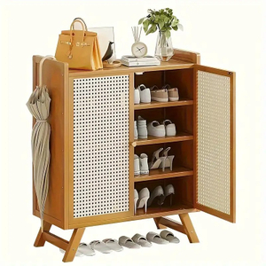 Multifunktionalschuhschrank Bambus mit Rattan-Türen