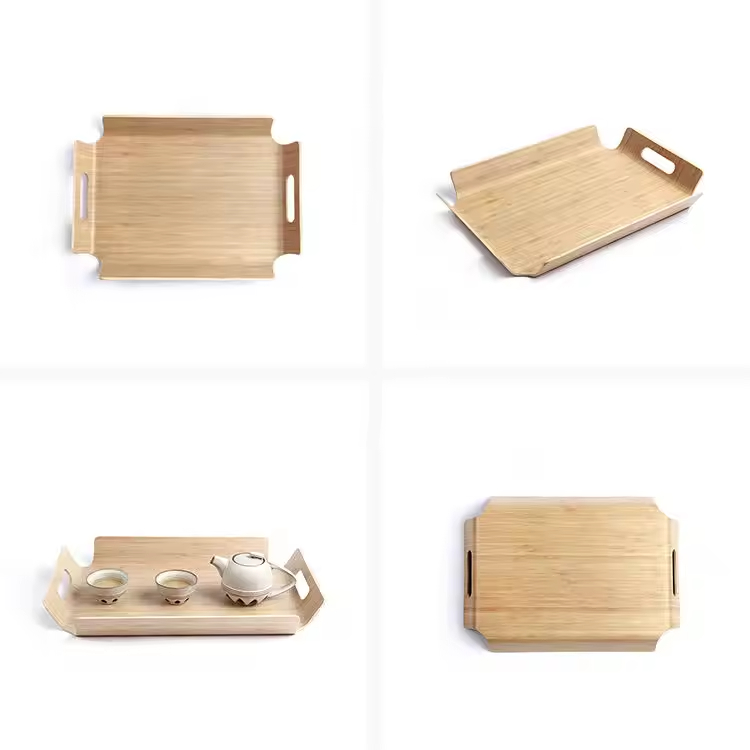 Großhandel gebogene Holz Willow Walnuss Sperrholzschale Holz -Servierschale mit Griff Teller Bäckerei Kaffee Holz Tablett