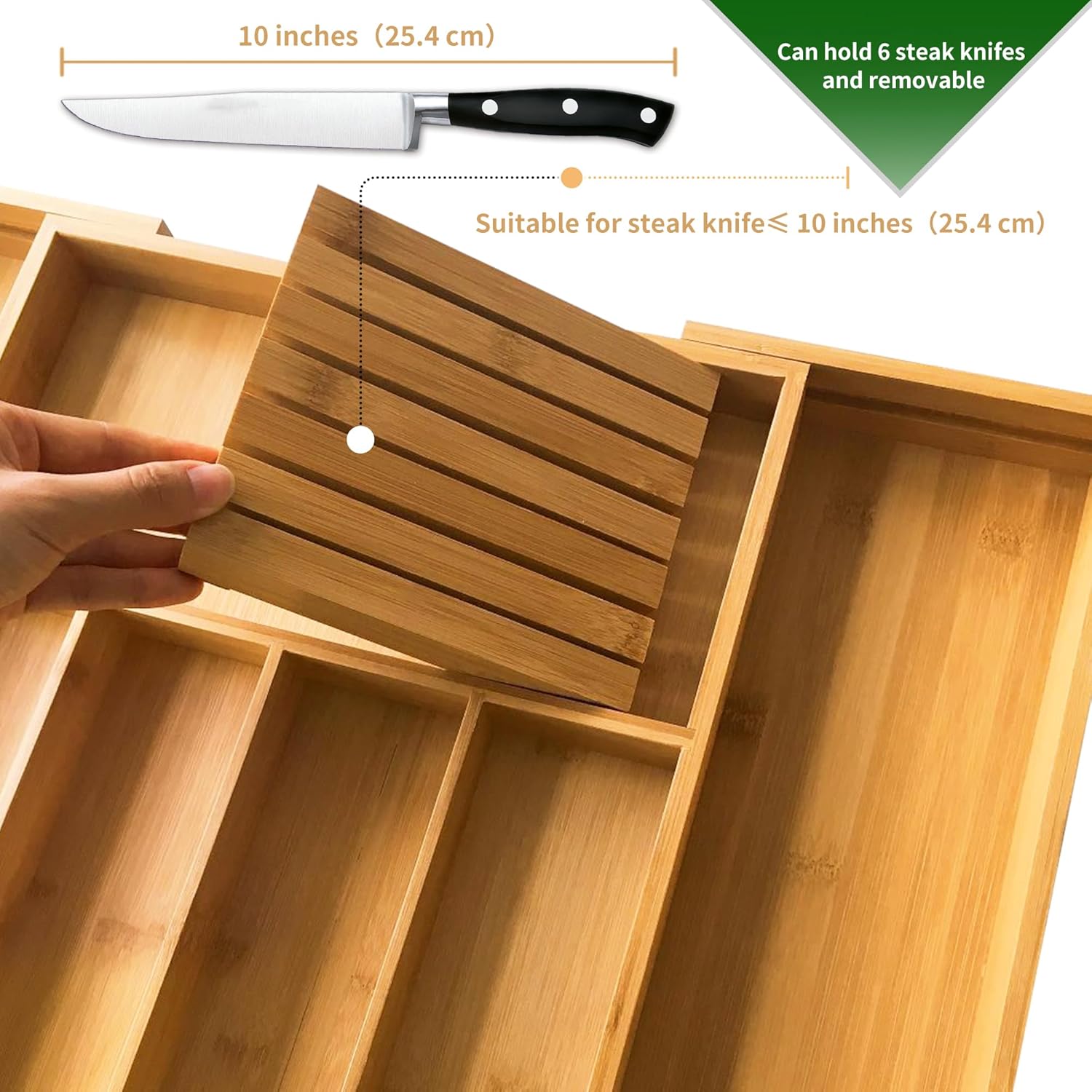 Bambus erweiterbarer Utensil Organizer mit Messerblock