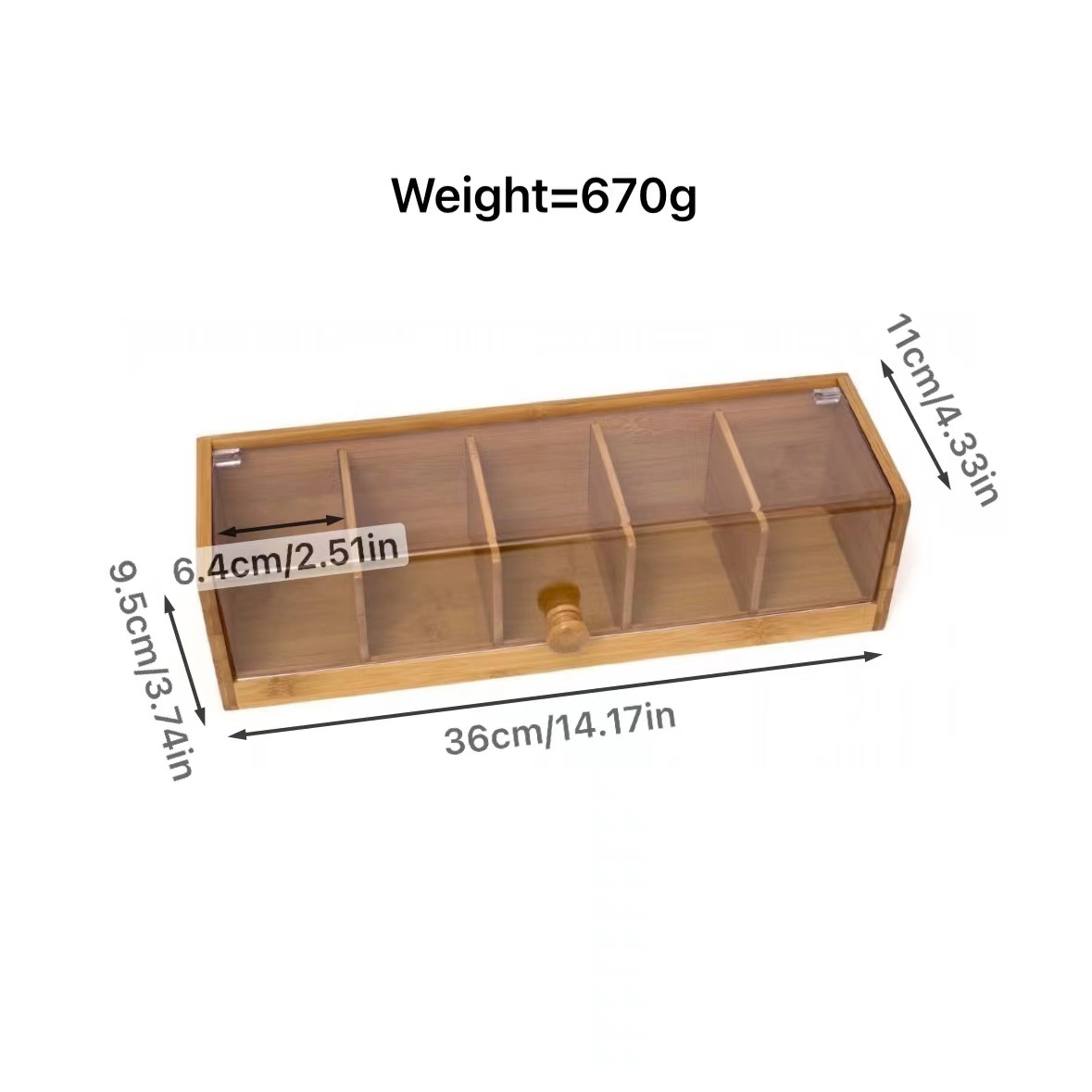 Bambus geteilte Clamshell Tea Box Holzverpackungsschachtel 5 Kisten Aufbewahrung mit transparenten Acryl -Teller -Teebeutel Aufbewahrung