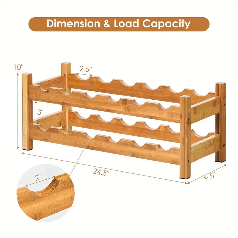 2-stufige Bambus Weinregal 12 Flaschen Display Lagerregalhalter Küche Natural