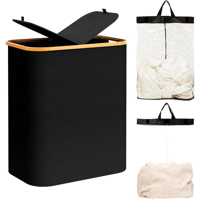 Doppelwäschereikorb mit abnehmbaren Taschen mit Deckel