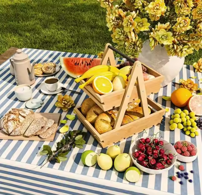 Holz Obstkorb, Obstschale, 2 -Tier -Bambus -Obststand für Küchentumschläger, Aufbewahrungshalter mit großer Kapazität