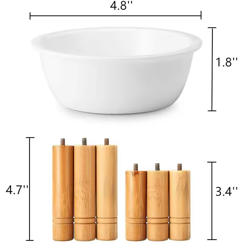 Triple Bowl erhöhte Stand Bambus Haustiere Feeder 