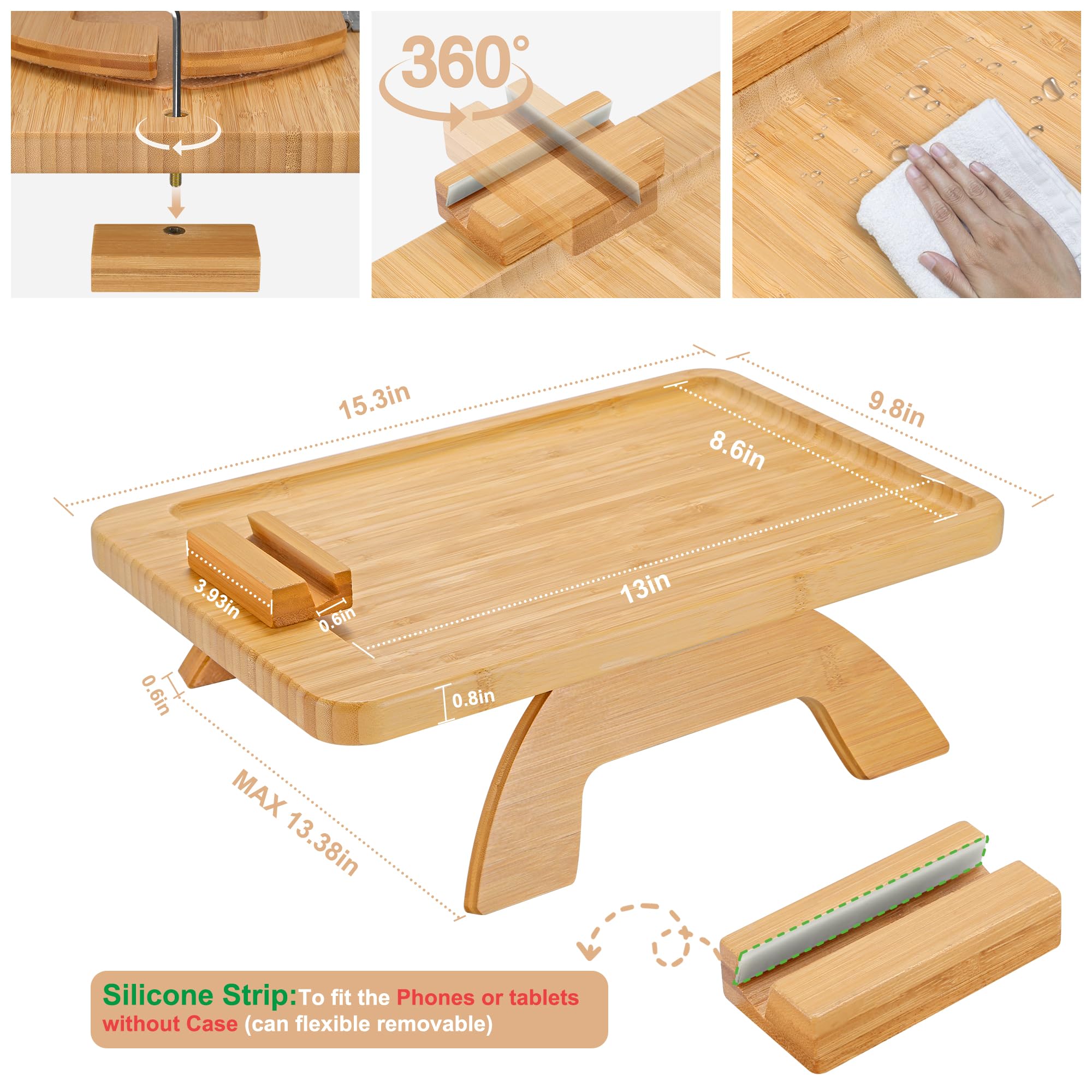Natural Bambus -Couchschale mit flexiblen Silikonstreifen