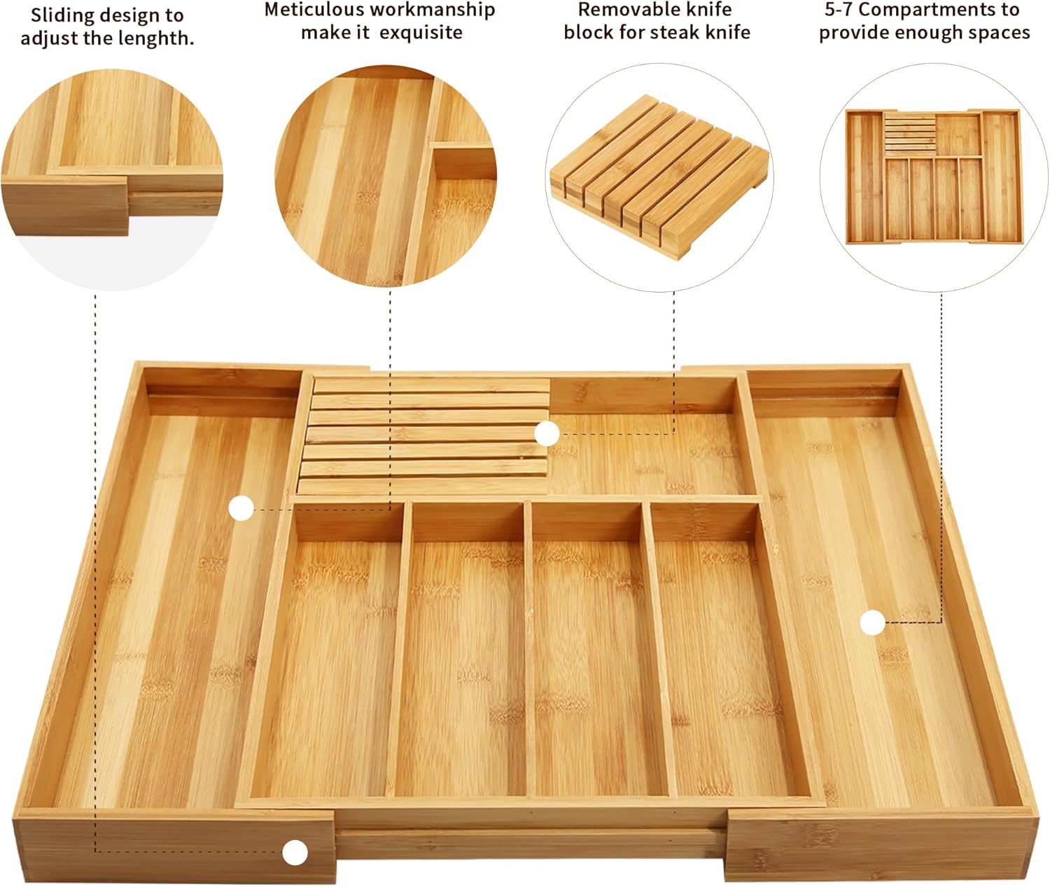 Bambus erweiterbarer Utensil Organizer mit Messerblock