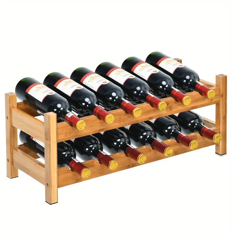 2-stufige Bambus Weinregal 12 Flaschen Display Lagerregalhalter Küche Natural