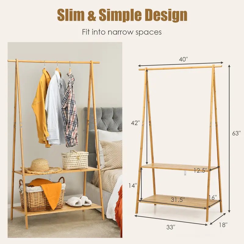 Minimalistische Bambuskleidungsständer mit Regalen