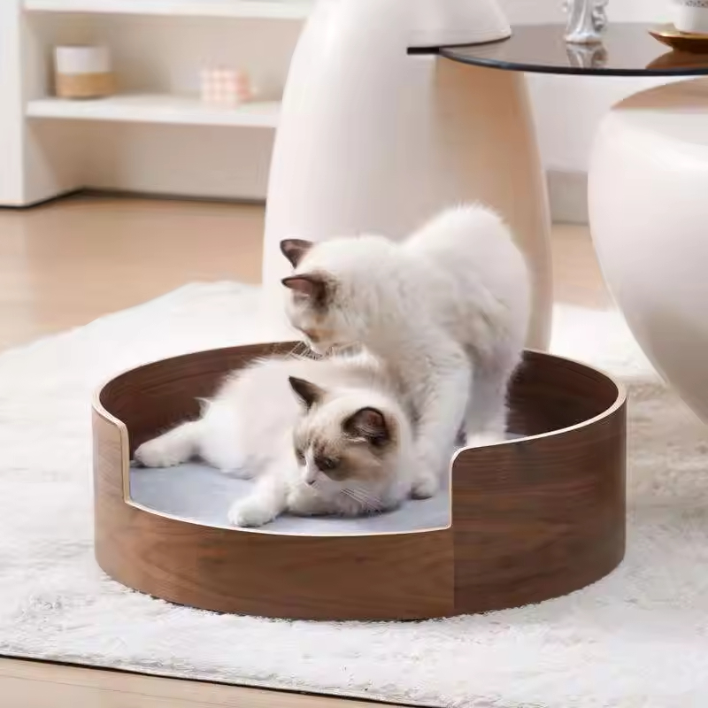 Großhandel Custom Logo Holz Haustiermöbel Diy Classic Style Katze Kletterrahmensäule mit hölzernen Haustierbett Gute gereinigte Hundebett