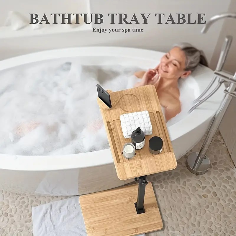  Bambus Badewanne Tablett Tisch Badeseite Caddy Tablett Lagerregal einstellbar