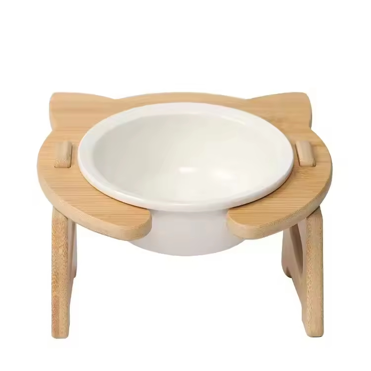 Pet Bowls Cat Dog Bowl Slow Feeder Bambusständer erhöhter Haustierfuttermittel