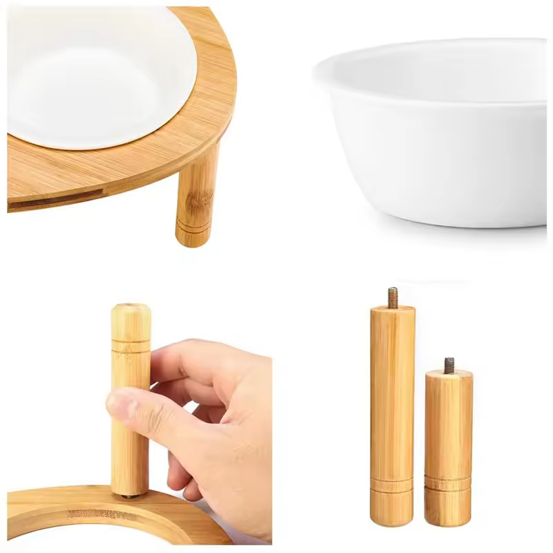 Triple Bowl erhöhte Stand Bambus Haustiere Feeder 