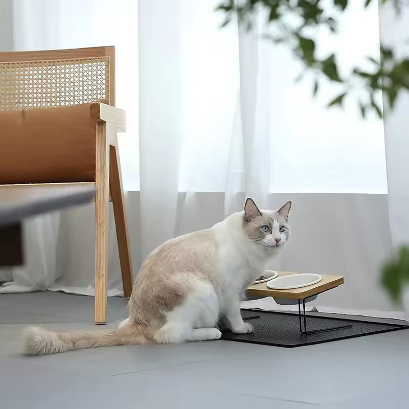 Bambuswasserstill -Feeder erhöhte Katzenfutterschale 