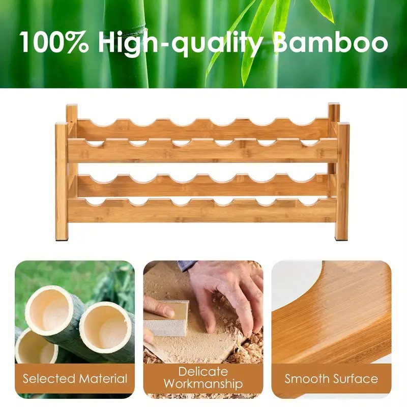 2-stufige Bambus Weinregal 12 Flaschen Display Lagerregalhalter Küche Natural