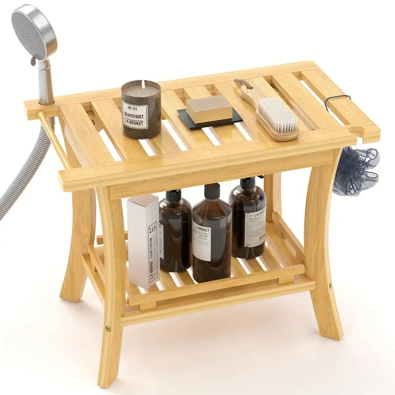2 -stufige Bambus -Duschbank - wasserdicht