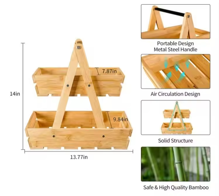 Holz Obstkorb, Obstschale, 2 -Tier -Bambus -Obststand für Küchentumschläger, Aufbewahrungshalter mit großer Kapazität