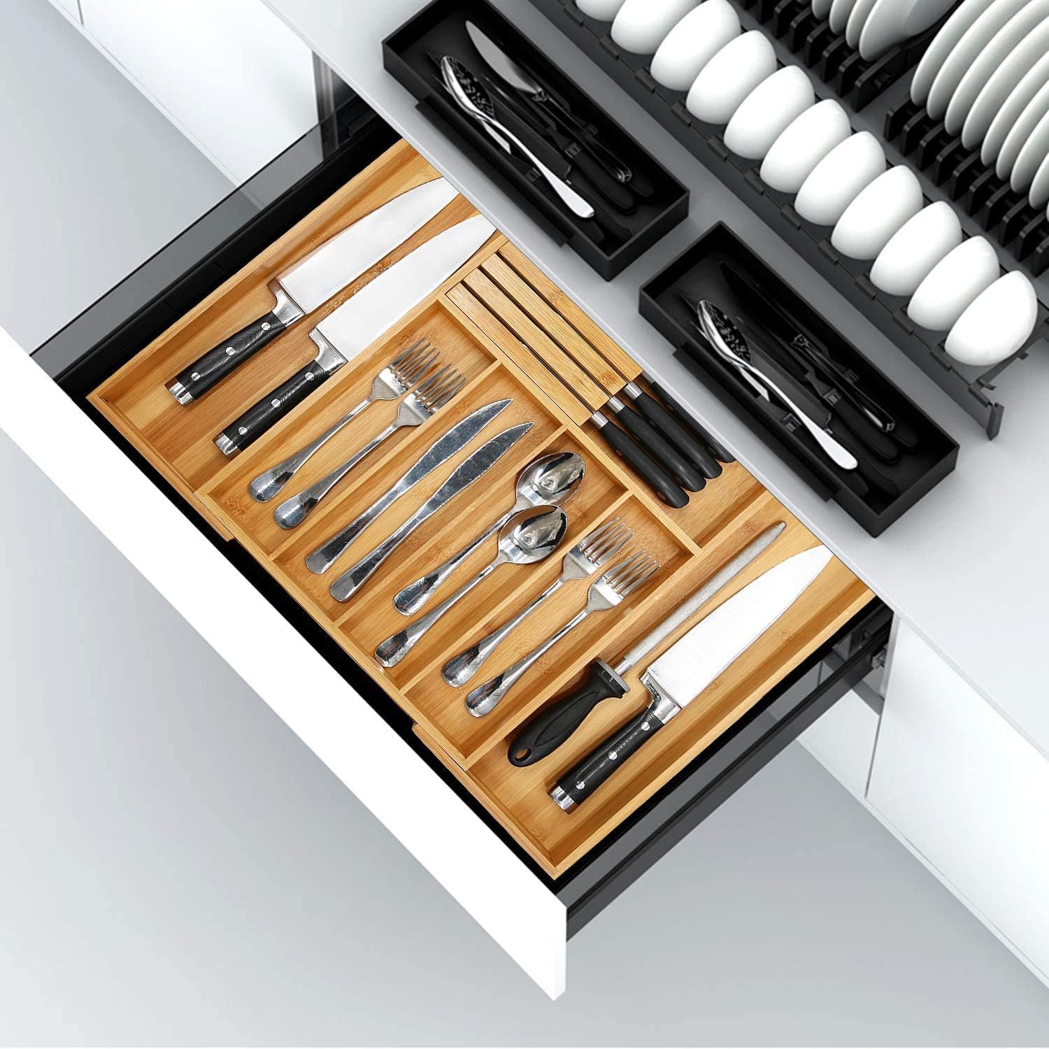 Bambus erweiterbarer Utensil Organizer mit Messerblock