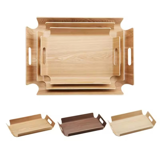 Großhandel gebogene Holz Willow Walnuss Sperrholzschale Holz -Servierschale mit Griff Teller Bäckerei Kaffee Holz Tablett
