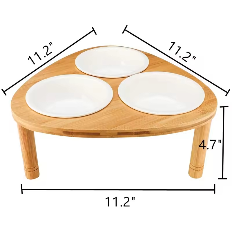 Triple Bowl erhöhte Stand Bambus Haustiere Feeder 