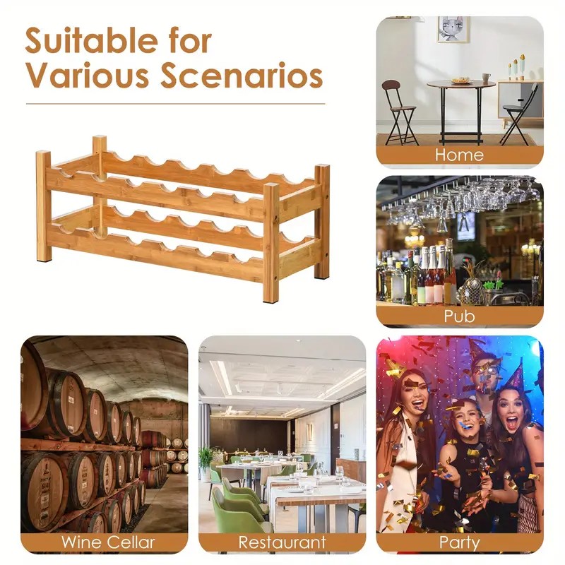 2-stufige Bambus Weinregal 12 Flaschen Display Lagerregalhalter Küche Natural