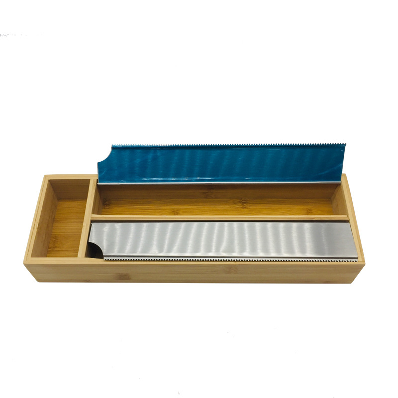 Bambus 2 in 1 Wrap Organizer mit Cutter und Beschriftungen Plastikfolie