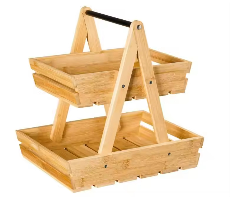 Holz Obstkorb, Obstschale, 2 -Tier -Bambus -Obststand für Küchentumschläger, Aufbewahrungshalter mit großer Kapazität