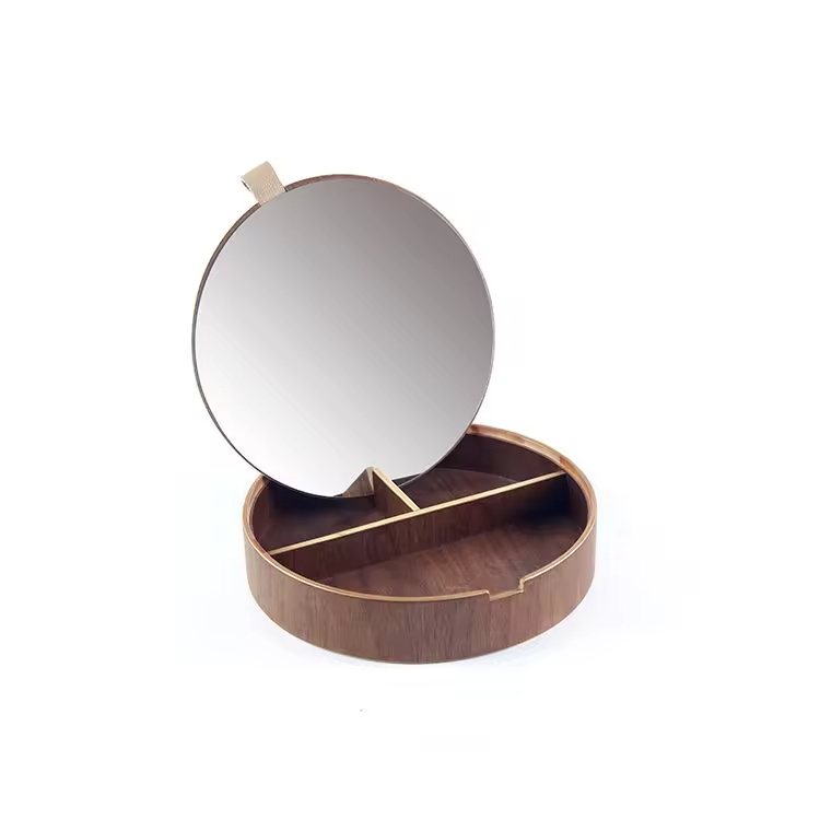 4 Slot Custom Logo Willow Walnuss Holz Bangel Uhr Aufbewahrung Schmuckschatulle mit Spiegel