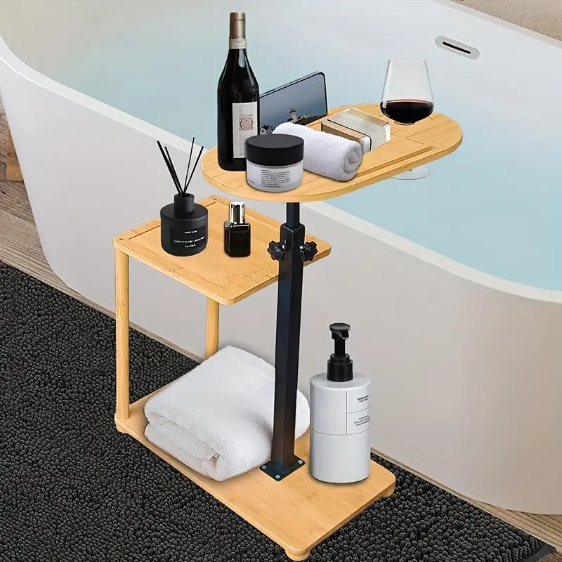 Verstellbarer Bambus Badewanne Caddy mit Weinglashalter