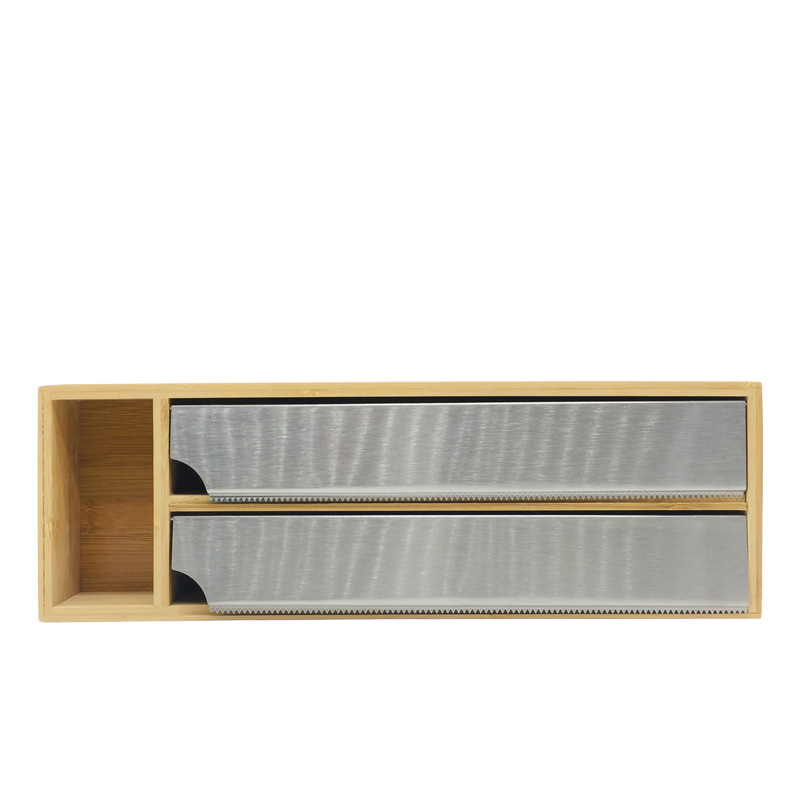 Bambus 2 in 1 Wrap Organizer mit Cutter und Beschriftungen Plastikfolie