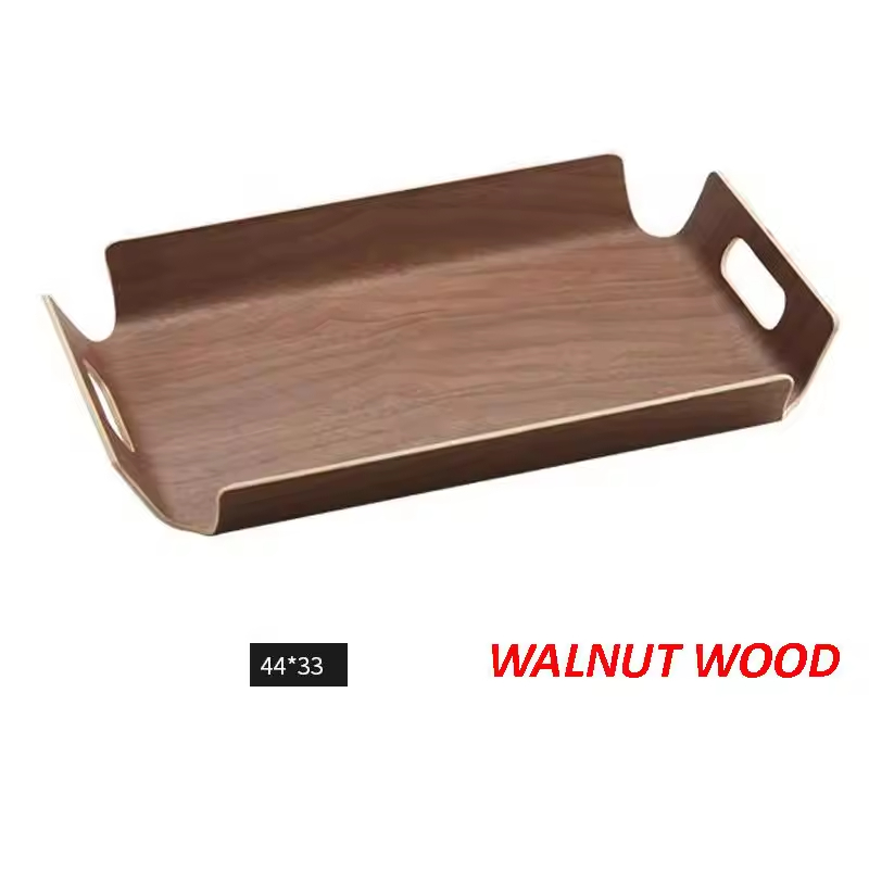 Großhandel gebogene Holz Willow Walnuss Sperrholzschale Holz -Servierschale mit Griff Teller Bäckerei Kaffee Holz Tablett