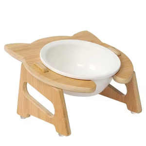 Pet Bowls Cat Dog Bowl Slow Feeder Bambusständer erhöhter Haustierfuttermittel