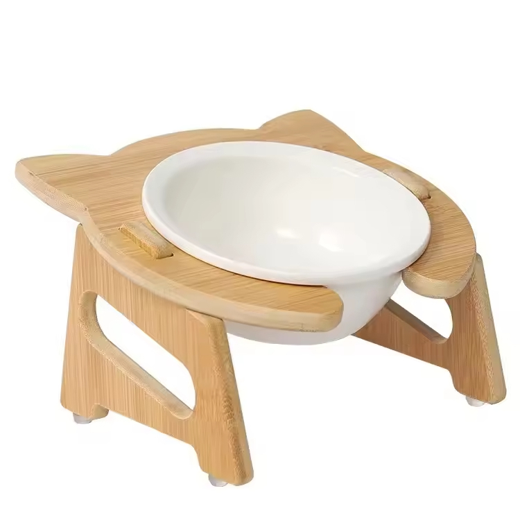 Pet Bowls Cat Dog Bowl Slow Feeder Bambusständer erhöhter Haustierfuttermittel